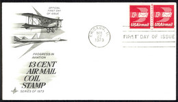 USA Sc# C83 (ArtCraft) FDC Pair (c) (Chicago, IL) 1973 12.27 13c Air Mail Coil - 1971-1980