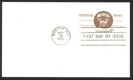 USA Sc# UX58 FDC Postal Card (a) (Boston, MA) 1971 5.15 Paul Revere - 1971-1980