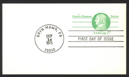 USA Sc# UX68 FDC Postal Card (a) (Bryn Mawr, PA) 1975 9.14 12c Charles Thomson - 1971-1980