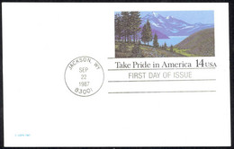 USA Sc# UX118 (no Cachet) FDC Postal Card (a) (Jackson, WY) 1987 Pride/America - 1981-1990