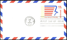 USA Sc# UXC14 FDC Postal Card (a) (State College, PA) 1974 1.4 Stylized Eagle - 1971-1980