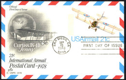 USA Sc# UXC17 (ArtCraft) FDC Postal Card (a) (San Diego) 1978 21c Curtiss Jenny - 1971-1980