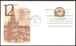 USA Sc# UY22 FDC Paid Reply Postal Card (a) (Boston, MA) 1971 5.15 Paul Revere - 1971-1980