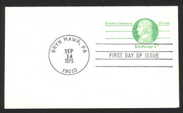 USA Sc# UY25 FDC Paid Reply Postal Card (Bryn Mawr, PA) 1975 Charles Thomson - 1971-1980