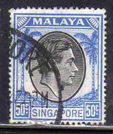 SINGAPORE MALAYA MALAISIE MALESIA 1948 1952 1950 KING GEORGE VI 50c USATO USED OBLITERE' - Singapur (...-1959)