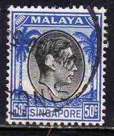 SINGAPORE MALAYA MALAISIE MALESIA 1948 1952 1950 KING GEORGE VI 50c USATO USED OBLITERE' - Singapur (...-1959)