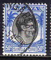 SINGAPORE MALAYA MALAISIE MALESIA 1948 1952 1950 KING GEORGE VI 50c USATO USED OBLITERE' - Singapur (...-1959)