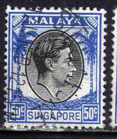 SINGAPORE MALAYA MALAISIE MALESIA 1948 1952 1950 KING GEORGE VI 50c USATO USED OBLITERE' - Singapur (...-1959)