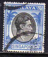 SINGAPORE MALAYA MALAISIE MALESIA 1948 1952 1950 KING GEORGE VI 50c USATO USED OBLITERE' - Singapur (...-1959)