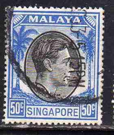 SINGAPORE MALAYA MALAISIE MALESIA 1948 1952 1950 KING GEORGE VI 50c USATO USED OBLITERE' - Singapur (...-1959)