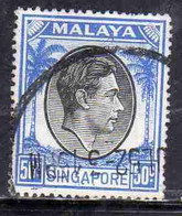 SINGAPORE MALAYA MALAISIE MALESIA 1948 1952 1950 KING GEORGE VI 50c USATO USED OBLITERE' - Singapur (...-1959)