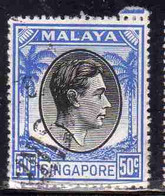 SINGAPORE MALAYA MALAISIE MALESIA 1948 1952 1950 KING GEORGE VI 50c USATO USED OBLITERE' - Singapur (...-1959)