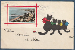 Carte Postale. France. Bon Souvenir De Nice. Promenade Des Anglais. Circulé 1955. Timbre. Cachet Postal. Etat Moyen. - Saluti Da.../ Gruss Aus...