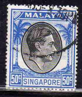 SINGAPORE MALAYA MALAISIE MALESIA 1948 1952 1950 KING GEORGE VI 50c USATO USED OBLITERE' - Singapur (...-1959)