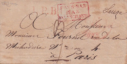 De Leuze Pays-Bas Pour Paris LST 1833 L.P.B.1R Griffe Rouge Encadrée "Pays-Bas Par Valenciennes" - Marques D'entrées