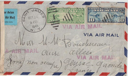 1941 - USA - POSTE AERIENNE - ENVELOPPE AIR MAIL Avec CENSURE FRANCAISE De SAINT JAMES => GENSAC (ZONE LIBRE FRANCE) - Brieven En Documenten