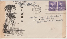 1941 - USA - HAWAII ! - ENVELOPPE DECOREE De HONOLULU => BELLEVILLE (CANADA) - Hawaï