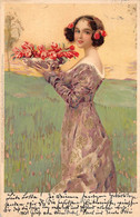 Illustrateur:  Kirchner  ??  Femme Dans Un Champ Tenant Un Bouquet De Fleurs  Edit.Meissner  (voir Scan) - Kirchner, Raphael