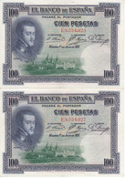 PAREJA IMPAR DE 100 PTAS DE 1925 DE FELIPE I SERIE E EN CALIDAD EBC (XF) (BANKNOTE) - 100 Pesetas