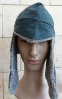 Vintage Swiss Army Winter Grey Fur / Wool Cap - Casques & Coiffures