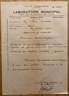 Clermont Ferrand - Document Ancien Du Laboratoire Municipal + Cachet Déclarant Une Pollution De L’eau - 1954 - Sciences - Clermont Ferrand