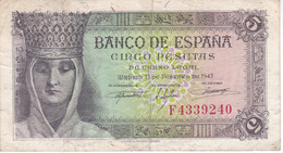 BILLETE DE ESPAÑA DE 5 PTAS DEL 13/02/1943 SERIE F CALIDAD MBC (VF) (BANKNOTE) - 5 Peseten