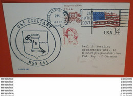 USA - Schiffspost: 19.02.1988 USS Exultant MSO-441 --- Ganzsache Postcard + SST - Flagge 14 Cent (2 Foto)(61065) UFO - 1981-00