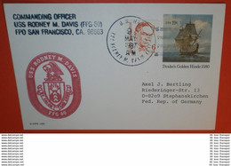 USA - Schiffspost: 09.05.1987 USS Rodney M. Davis FFG-60 --- Ganzsache Postcard - Drake Golden Hinde (2 Foto)(61047) UFO - 1981-00