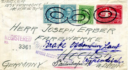 1932 Intero 2c+23c (11c.x2+1c) Viaggiato Raccomandata Ricevuta Di Ritorno (annulli Muti) / NEW YORK - BRAKE - FRANKFURT - Cartas