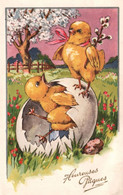 Heureuses Pâques - Cpa Illustrateur - Poussins Sortant D'un Oeuf - Easter