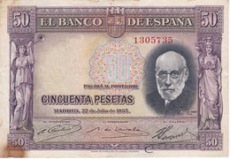 BILLETE DE ESPAÑA DE 50 PTAS DEL AÑO 1935 DE SANTIAGO RAMON Y CAJAL - 50 Peseten