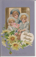 Febr, 14 1908 Inscrit Avant.3 Young Girls In Their Sunday Best In Shades Of Blue, Straw Hats With Flowers. Grande Fleurs - San Valentino