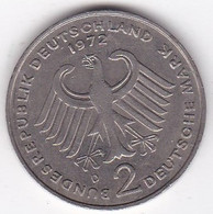 2 Deutsche Mark 1972 D Munich, Theodor Heuss , Cupronickel, KM# A127 - 2 Marchi
