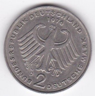 2 Deutsche Mark 1976 D MUNICH, Theodor Heuss , Cupronickel, KM# A127 - 2 Marcos