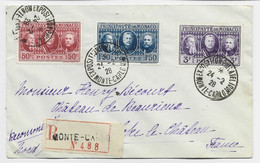 MONACO SERIE 50C+1FR50+3FR LETTRE COVER REC EXPO PHILATELIQUE 24.2.1928 MONTE CARLO - Storia Postale