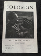 SOLOMON CUTNER PIANISTE KLAVIER PIANIST PIANO RECITAL CONCERT NUMERO 2 PROGRAMME PROGRAM - Programme