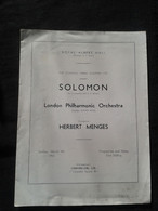 SOLOMON CUTNER PIANISTE KLAVIER PIANIST PIANO HERBERT MENGES CONDUCTOR DIRIGENT LPO CONCERT PROGRAMME PROGRAM - Programme