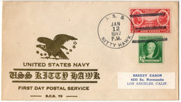 (R94) SCOTT # 786 - 884 - United States Navy - J.S.S. KITTY HAWK - First Day Postal Service - Kitty Hawk Janvier 1942. - Brieven En Documenten