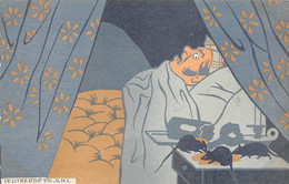 Illustrateur:  Humour  Le Litre D'or. Homme Dans Son Lit.  Souris. Bouteille Cassée . Bougie   2 Cartes   (voir Scan) - 1900-1949