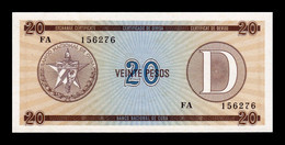 Cuba 20 Pesos Certificado De Divisa 1985 Serie D Pick FX 36 Sc Unc - Cuba