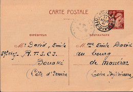 ENTIER IRIS CP Interzones Départ De COTE D'IVOIRE Le 11 Août 1941 BOUAKE - Covers & Documents