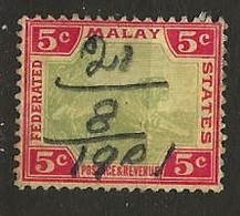 Timbre Malesia STATI FEDERATI 1901 Yvert N 18 Belle Obliteration Filigrane CA + Couronne - Malaya (British Military Administration)