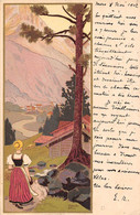 Illustrateur: Médaille .    Paysage De Montagne. Chalets . Jeune Fille Au Pied D'un Arbre          (voir Scan) - Other & Unclassified