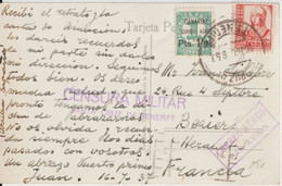 CANARIAS ! - 1937 - TIMBRE POSTE AERIENNE LOCAL Sur CP Avec CENSURE De SANTA CRUZ De TENERIFE => BEZIERS (HERAULT) - Brieven En Documenten