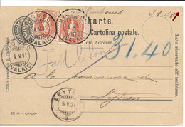 1901,  RIDDES (VALAIS) Entier Postal Remboursement Helvetia Debout, Pour LEYTRON. Nachnahme, Ganzsache. - Covers & Documents