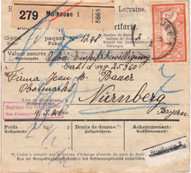 40c 50c 2f Merson + 10c Fiscal Perforés DMC Mulhouse 1921 Bulletin Colis Postal Pour Nurnberg Bayern Allemagne - Briefe U. Dokumente