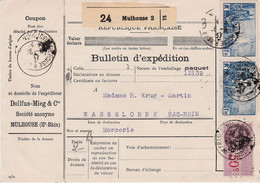 2 X 1F50 Pax & 50c Fiscal Perforés DMC Mulhouse 1937 Bulletin Colis Postal Avec Son Coupon 2 Kg Vers Wasselonne - Briefe U. Dokumente