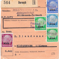 2 X 5 +15 +20 +25 Pf Hindenburg Perforés DMC Obl Griffe Provisoire Dornach Bulletin Colis Postal (paketkarte) Oct 1940 - Briefe U. Dokumente