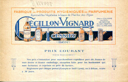 FACTURE.38.ISERE.CESSIEU.FABRIQUE DE PRODUITS HYGIENIQUES DE PARFUMERIE.CECILLON-VIGNARD.TARIF. - Perfumería & Droguería