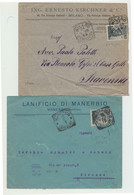 1888+1915 Lotto 2 LETTERE PUBBLICITARIE Aziende+LANIFICIO Di MANERBIO+ING.ERNESTO KIRCHNER & Co.+viaggiate-A179 - Marcophilie (Avions)